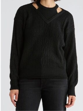 Democracy Cut Out  pointelle long sleeve sweater with rolled edges